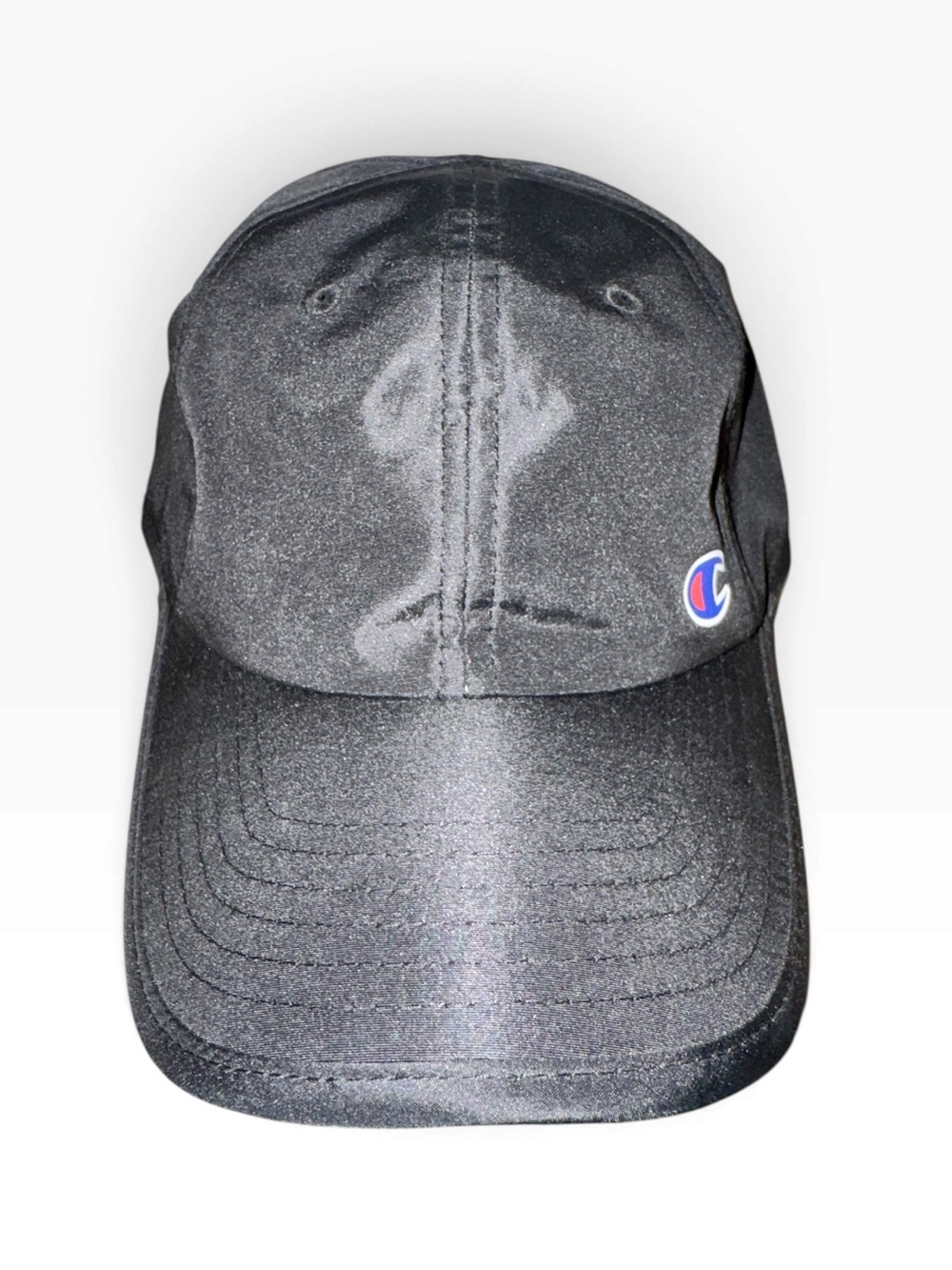 Champion Black Baseball Cap Adjustable Vinyl Logo One Size